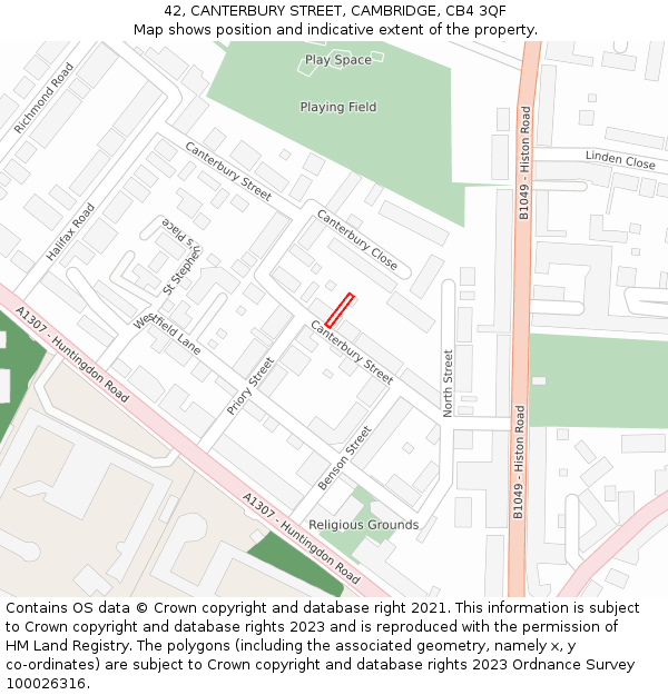 42, CANTERBURY STREET, CAMBRIDGE, CB4 3QF: Location map and indicative extent of plot