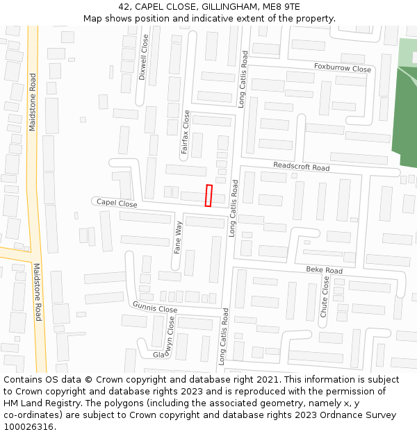 42, CAPEL CLOSE, GILLINGHAM, ME8 9TE: Location map and indicative extent of plot