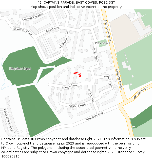 42, CAPTAINS PARADE, EAST COWES, PO32 6GT: Location map and indicative extent of plot