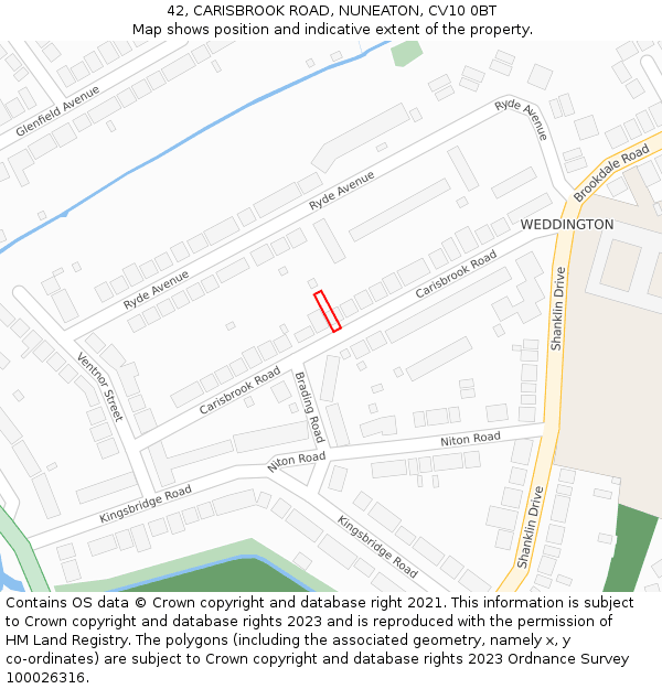 42, CARISBROOK ROAD, NUNEATON, CV10 0BT: Location map and indicative extent of plot
