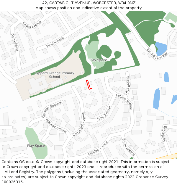 42, CARTWRIGHT AVENUE, WORCESTER, WR4 0NZ: Location map and indicative extent of plot