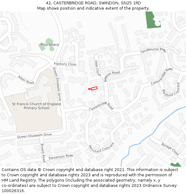 42, CASTERBRIDGE ROAD, SWINDON, SN25 1RD: Location map and indicative extent of plot