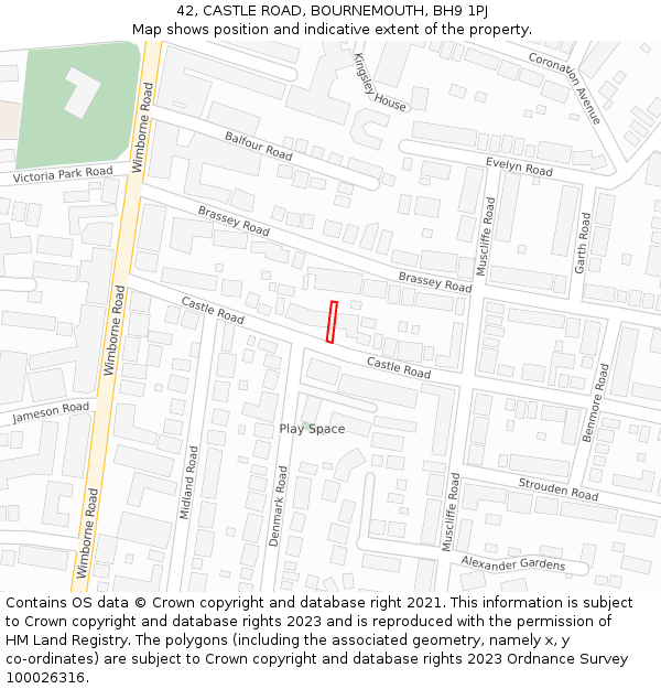 42, CASTLE ROAD, BOURNEMOUTH, BH9 1PJ: Location map and indicative extent of plot