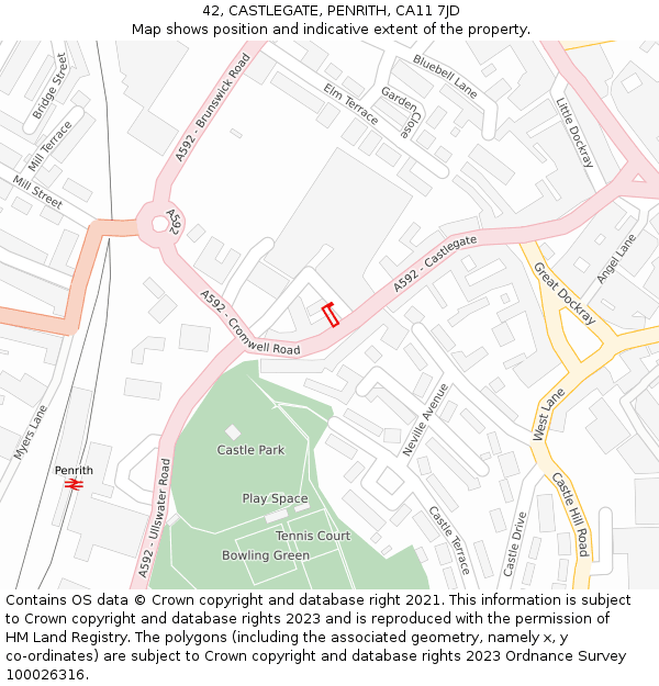 42, CASTLEGATE, PENRITH, CA11 7JD: Location map and indicative extent of plot