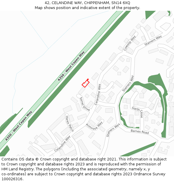 42, CELANDINE WAY, CHIPPENHAM, SN14 6XQ: Location map and indicative extent of plot