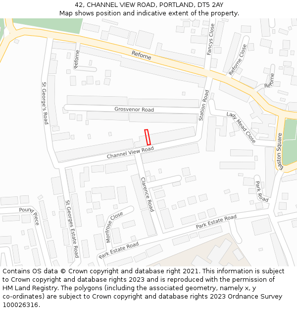 42, CHANNEL VIEW ROAD, PORTLAND, DT5 2AY: Location map and indicative extent of plot
