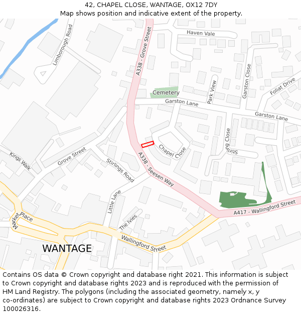 42, CHAPEL CLOSE, WANTAGE, OX12 7DY: Location map and indicative extent of plot