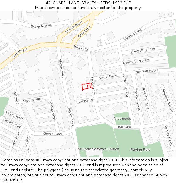 42, CHAPEL LANE, ARMLEY, LEEDS, LS12 1UP: Location map and indicative extent of plot