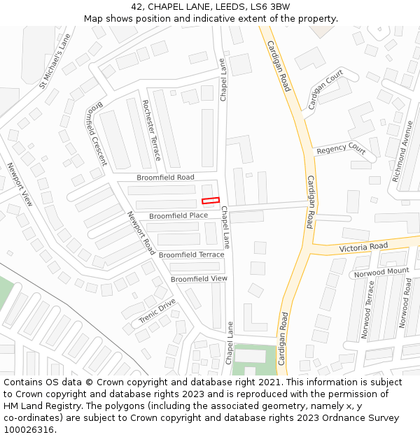 42, CHAPEL LANE, LEEDS, LS6 3BW: Location map and indicative extent of plot