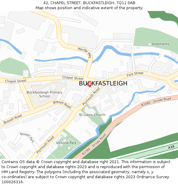 42, CHAPEL STREET, BUCKFASTLEIGH, TQ11 0AB: Location map and indicative extent of plot