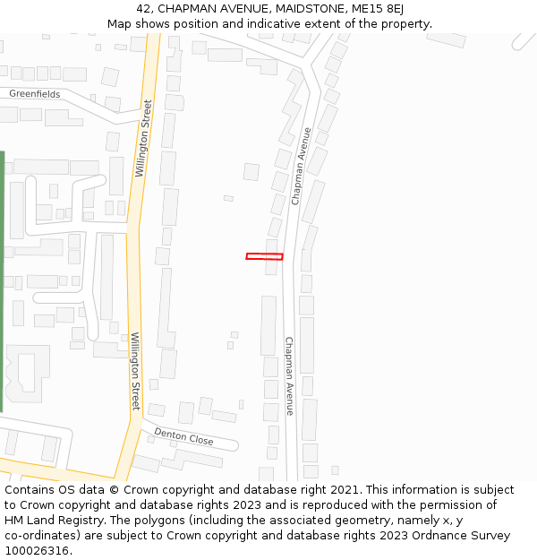 42, CHAPMAN AVENUE, MAIDSTONE, ME15 8EJ: Location map and indicative extent of plot