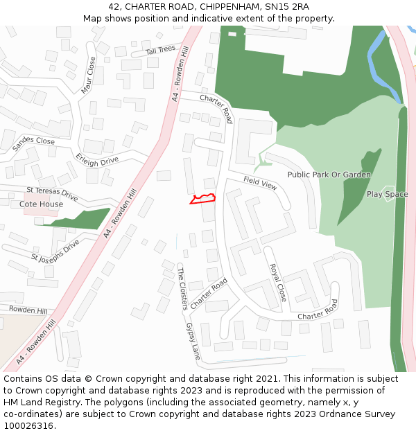 42, CHARTER ROAD, CHIPPENHAM, SN15 2RA: Location map and indicative extent of plot