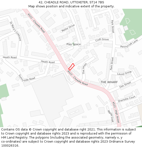 42, CHEADLE ROAD, UTTOXETER, ST14 7BS: Location map and indicative extent of plot