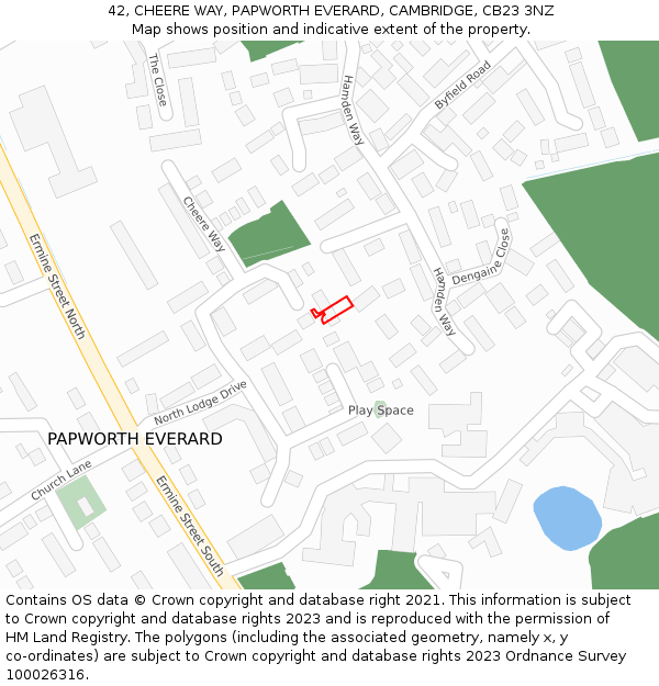 42, CHEERE WAY, PAPWORTH EVERARD, CAMBRIDGE, CB23 3NZ: Location map and indicative extent of plot