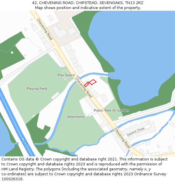 42, CHEVENING ROAD, CHIPSTEAD, SEVENOAKS, TN13 2RZ: Location map and indicative extent of plot
