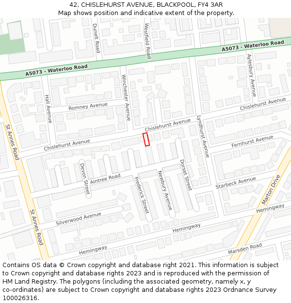 42, CHISLEHURST AVENUE, BLACKPOOL, FY4 3AR: Location map and indicative extent of plot
