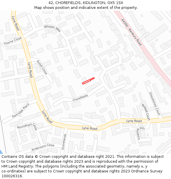 42, CHOREFIELDS, KIDLINGTON, OX5 1SX: Location map and indicative extent of plot