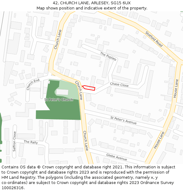 42, CHURCH LANE, ARLESEY, SG15 6UX: Location map and indicative extent of plot