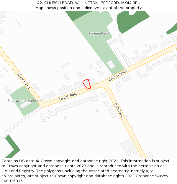 42, CHURCH ROAD, WILLINGTON, BEDFORD, MK44 3PU: Location map and indicative extent of plot