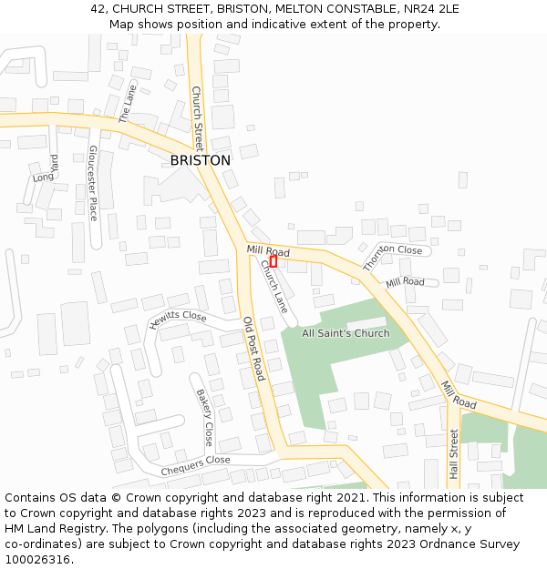 42, CHURCH STREET, BRISTON, MELTON CONSTABLE, NR24 2LE: Location map and indicative extent of plot