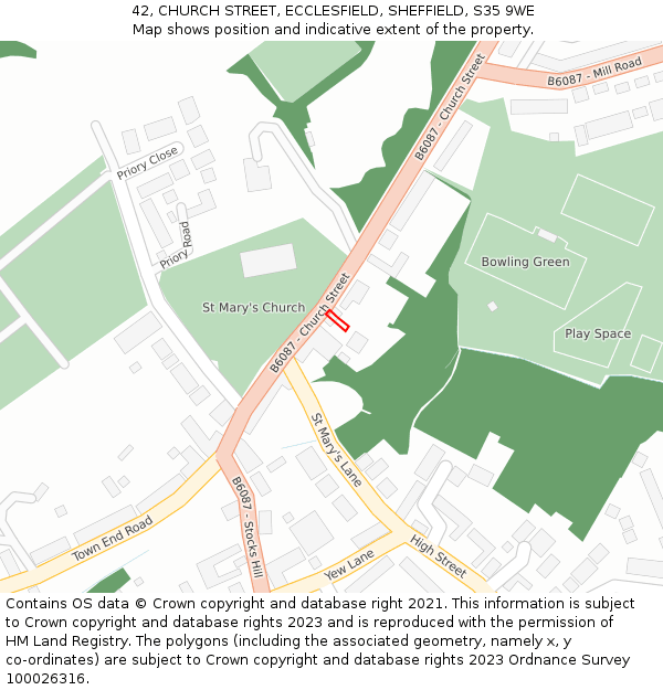 42, CHURCH STREET, ECCLESFIELD, SHEFFIELD, S35 9WE: Location map and indicative extent of plot