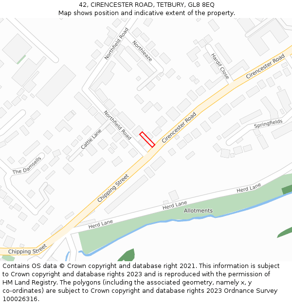 42, CIRENCESTER ROAD, TETBURY, GL8 8EQ: Location map and indicative extent of plot
