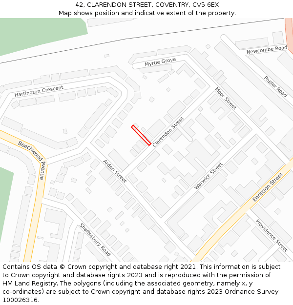 42, CLARENDON STREET, COVENTRY, CV5 6EX: Location map and indicative extent of plot