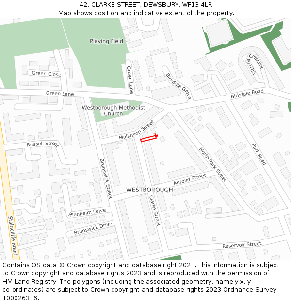 42, CLARKE STREET, DEWSBURY, WF13 4LR: Location map and indicative extent of plot