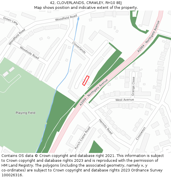 42, CLOVERLANDS, CRAWLEY, RH10 8EJ: Location map and indicative extent of plot