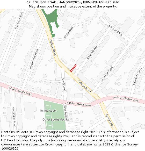 42, COLLEGE ROAD, HANDSWORTH, BIRMINGHAM, B20 2HX: Location map and indicative extent of plot