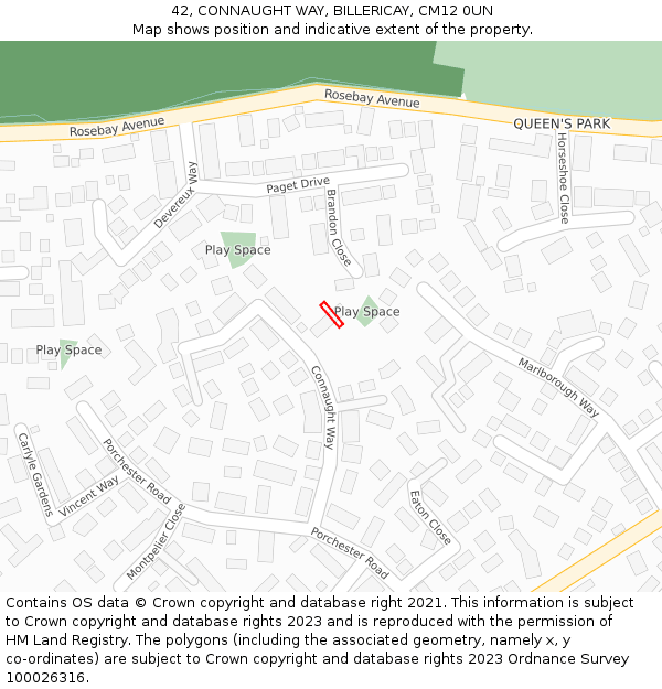 42, CONNAUGHT WAY, BILLERICAY, CM12 0UN: Location map and indicative extent of plot