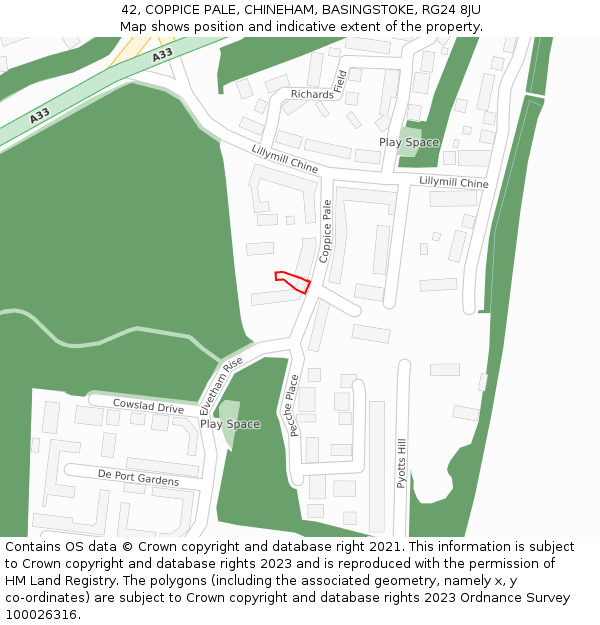 42, COPPICE PALE, CHINEHAM, BASINGSTOKE, RG24 8JU: Location map and indicative extent of plot