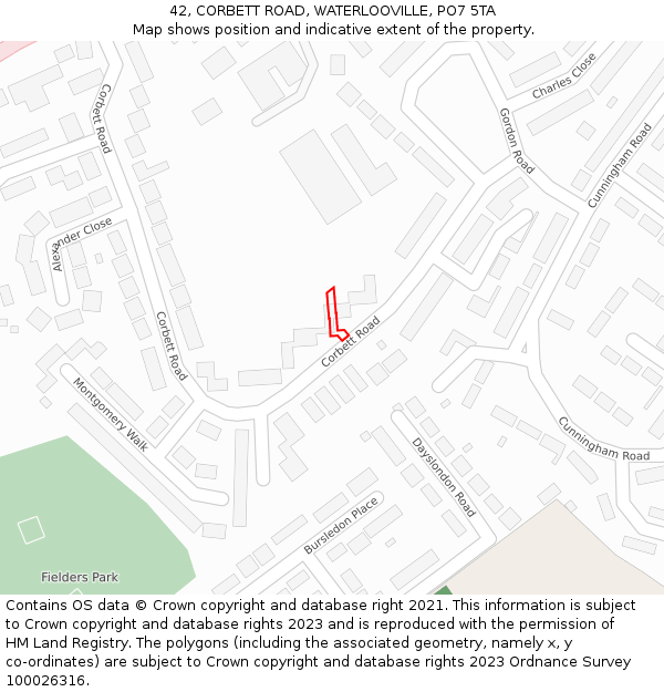 42, CORBETT ROAD, WATERLOOVILLE, PO7 5TA: Location map and indicative extent of plot