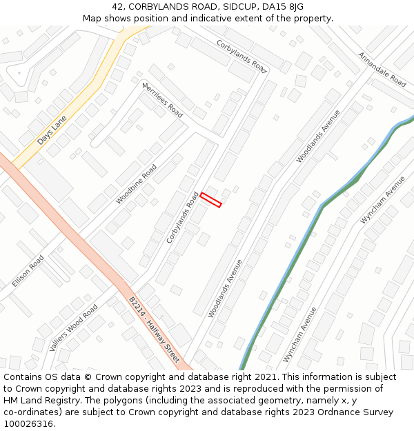 42, CORBYLANDS ROAD, SIDCUP, DA15 8JG: Location map and indicative extent of plot