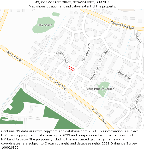 42, CORMORANT DRIVE, STOWMARKET, IP14 5UE: Location map and indicative extent of plot