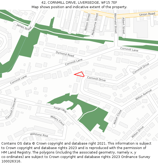 42, CORNMILL DRIVE, LIVERSEDGE, WF15 7EF: Location map and indicative extent of plot