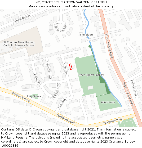 42, CRABTREES, SAFFRON WALDEN, CB11 3BH: Location map and indicative extent of plot