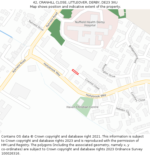 42, CRANHILL CLOSE, LITTLEOVER, DERBY, DE23 3XU: Location map and indicative extent of plot
