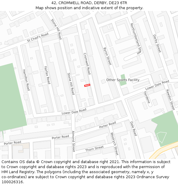 42, CROMWELL ROAD, DERBY, DE23 6TR: Location map and indicative extent of plot