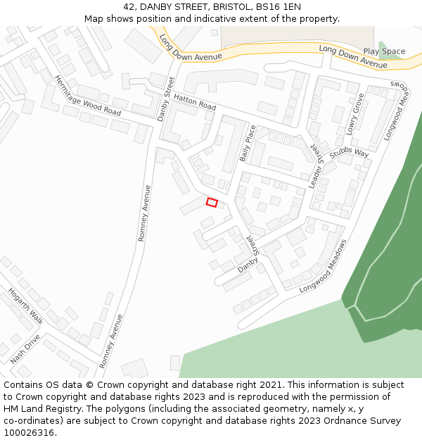 42, DANBY STREET, BRISTOL, BS16 1EN: Location map and indicative extent of plot
