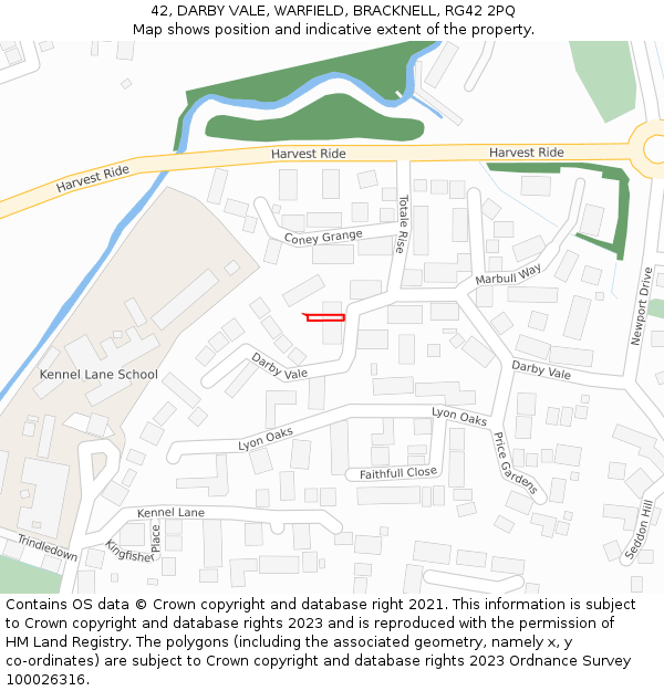 42, DARBY VALE, WARFIELD, BRACKNELL, RG42 2PQ: Location map and indicative extent of plot