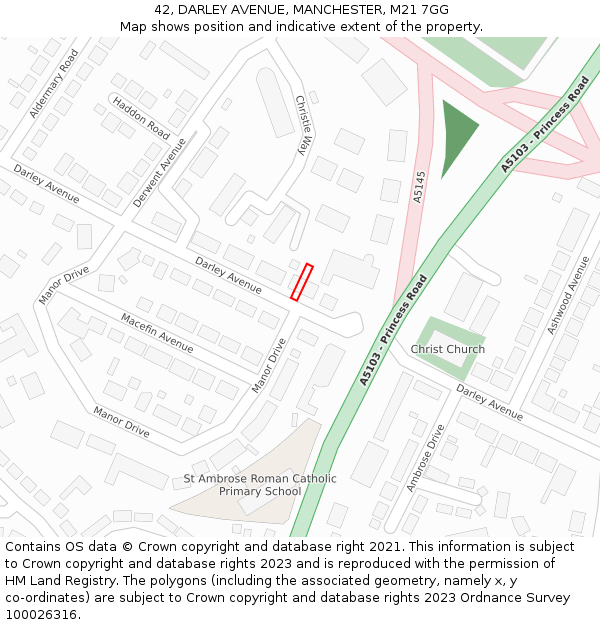42, DARLEY AVENUE, MANCHESTER, M21 7GG: Location map and indicative extent of plot