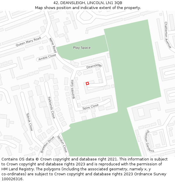 42, DEANSLEIGH, LINCOLN, LN1 3QB: Location map and indicative extent of plot