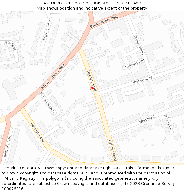 42, DEBDEN ROAD, SAFFRON WALDEN, CB11 4AB: Location map and indicative extent of plot