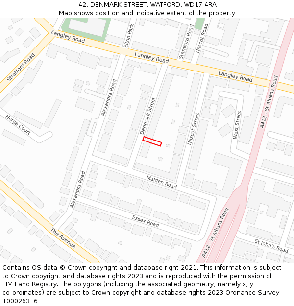 42, DENMARK STREET, WATFORD, WD17 4RA: Location map and indicative extent of plot