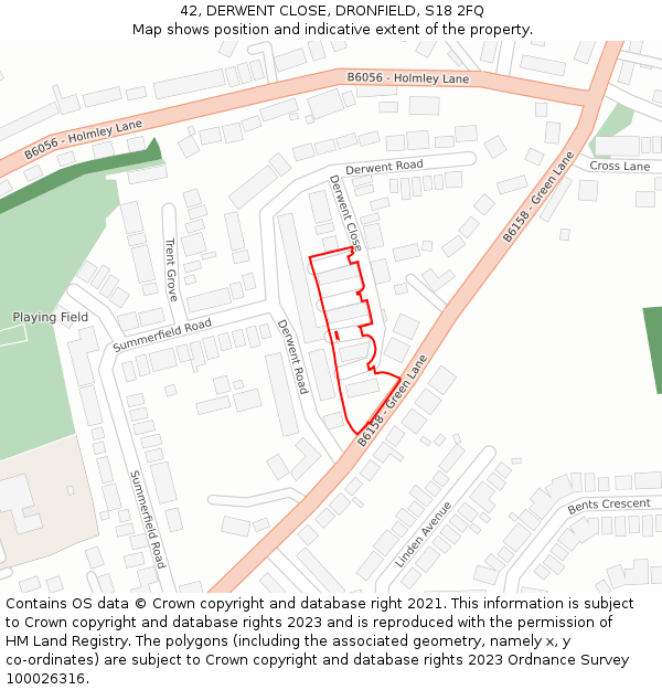42, DERWENT CLOSE, DRONFIELD, S18 2FQ: Location map and indicative extent of plot