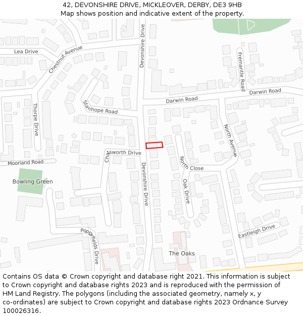 42, DEVONSHIRE DRIVE, MICKLEOVER, DERBY, DE3 9HB: Location map and indicative extent of plot