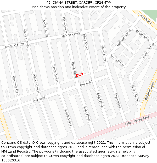 42, DIANA STREET, CARDIFF, CF24 4TW: Location map and indicative extent of plot