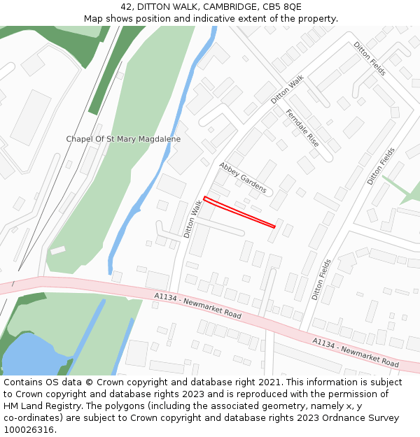 42, DITTON WALK, CAMBRIDGE, CB5 8QE: Location map and indicative extent of plot