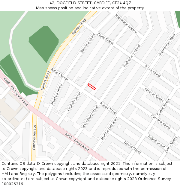 42, DOGFIELD STREET, CARDIFF, CF24 4QZ: Location map and indicative extent of plot